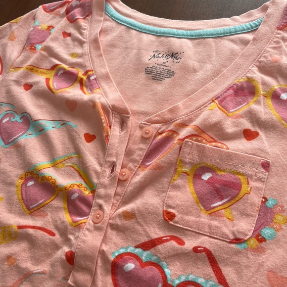 Nick & Nora Women XS Cotton Pink Heart Sunglass Whimsical Sleep Shirt Nightgown - Picture 8 of 11